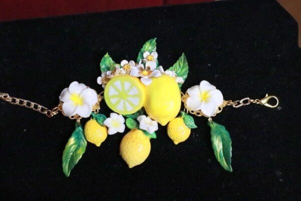SOLD! 7757 Baroque Vivid Lemon Fruit Flower Blossom Ladybug Massive Bracelet - Image 8