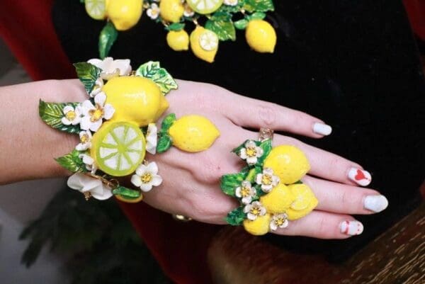 SOLD! 7756 Baroque Vivid Lemon Fruit Flower Blossom Ladybug Massive Bracelet