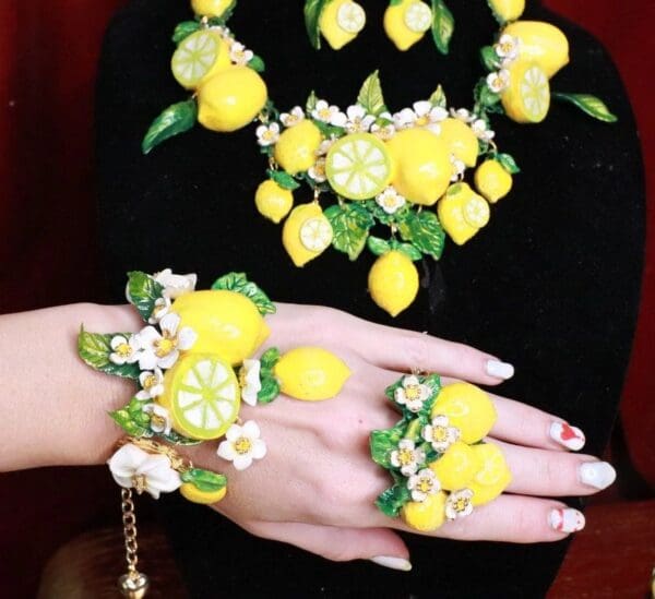 SOLD! 7756 Baroque Vivid Lemon Fruit Flower Blossom Ladybug Massive Bracelet - Image 8