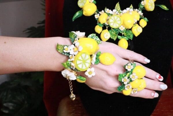 SOLD! 7756 Baroque Vivid Lemon Fruit Flower Blossom Ladybug Massive Bracelet - Image 9
