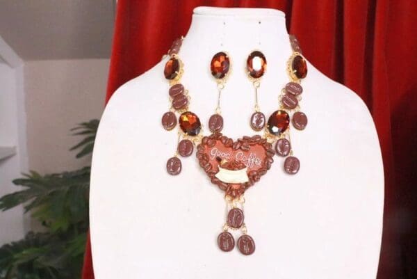 SOLD! 7759 Set Of Baroque 3D Effect Good Coffee Bean Statement Necklace+ Earrings