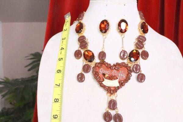 SOLD! 7759 Set Of Baroque 3D Effect Good Coffee Bean Statement Necklace+ Earrings - Image 4