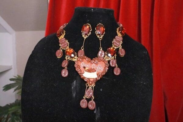 SOLD! 7759 Set Of Baroque 3D Effect Good Coffee Bean Statement Necklace+ Earrings - Image 7