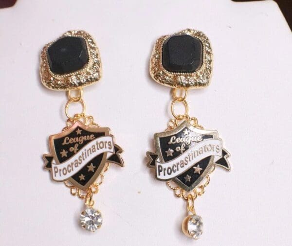 SOLD! 7762 Enamel The League Of Procrastinators Unusual Earrings Studs