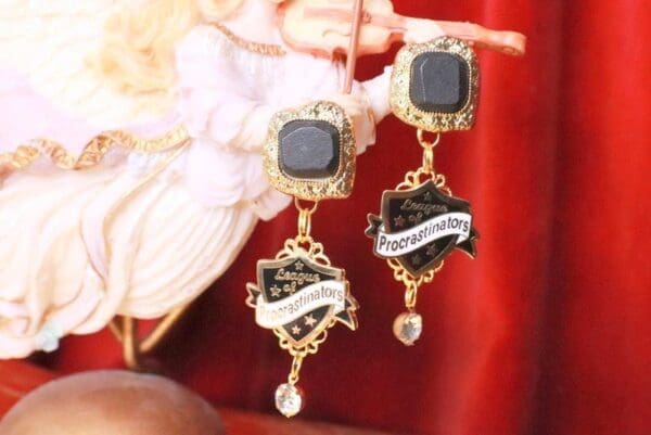 SOLD! 7762 Enamel The League Of Procrastinators Unusual Earrings Studs - Image 4