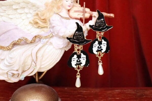 SOLD! 7776 Goth Basic Witch Enamel Earrings - Image 2