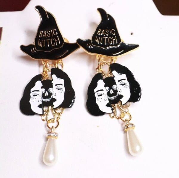 SOLD! 7776 Goth Basic Witch Enamel Earrings