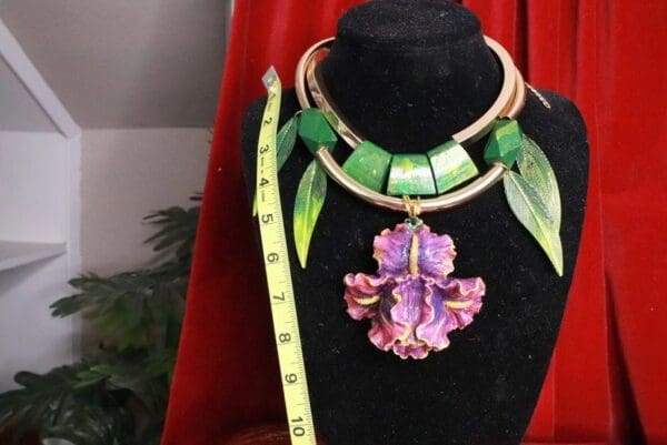 SOLD! 7779 Hand Painted Art Nouveau Iris 3D Effect Unusual Necklace - Image 2