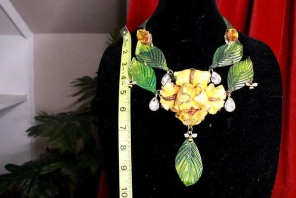 SOLD! 7780 Hand Painted Art Nouveau Iris 3D Effect Yellow Unusual Necklace - Image 4