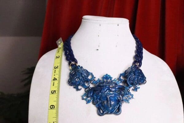 SOLD! 7781 Baroque Mythological Blue Malachite 3 Heads Hand Painted Necklace - Image 5