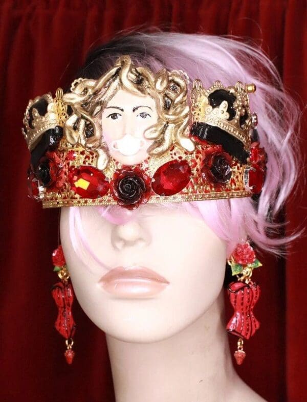 SOLD! 7784 Baroque Runway Medusa Gorgon Mask Unusual Hand Painted Crown - Image 6