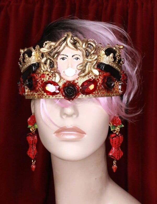 SOLD! 7784 Baroque Runway Medusa Gorgon Mask Unusual Hand Painted Crown - Image 8