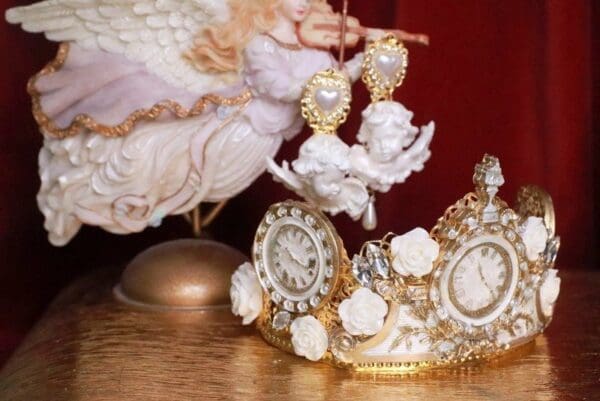 SOLD! 7788 Large Baroque Pearlish Bridal Pearl Heart Chubby Cherubs Angels Earrings - Image 2