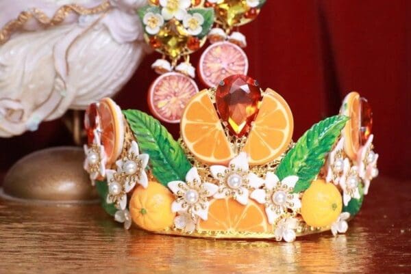 SOLD! 7789 Baroque Sicilian Orange Fruit Hand Painted Crown Headband