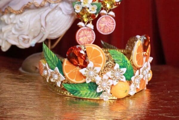 SOLD! 7789 Baroque Sicilian Orange Fruit Hand Painted Crown Headband - Image 2
