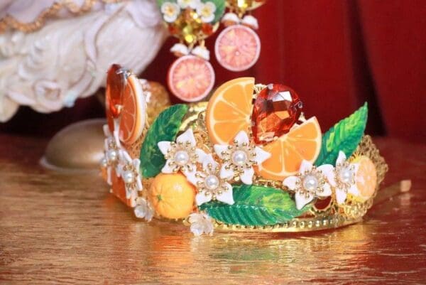 SOLD! 7789 Baroque Sicilian Orange Fruit Hand Painted Crown Headband - Image 3