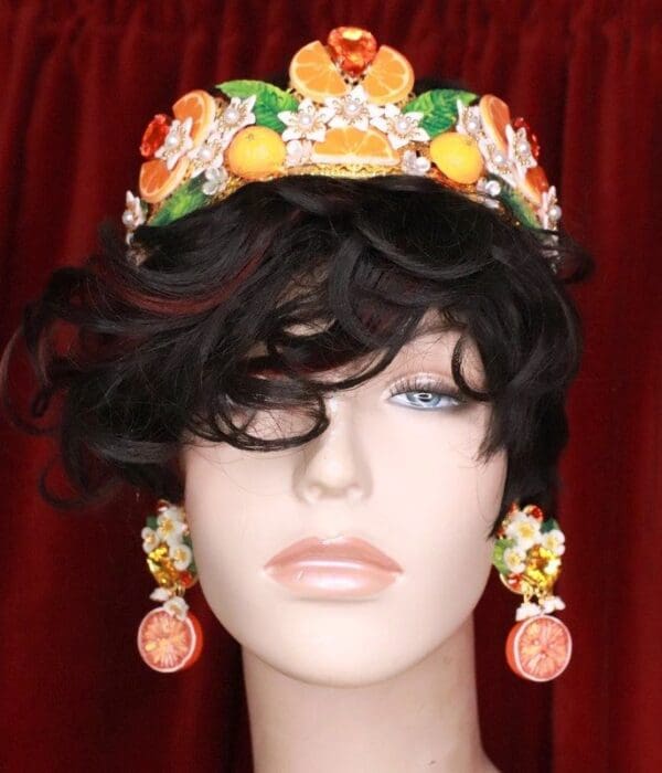 SOLD! 7789 Baroque Sicilian Orange Fruit Hand Painted Crown Headband - Image 4