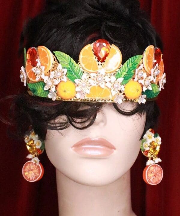 SOLD! 7789 Baroque Sicilian Orange Fruit Hand Painted Crown Headband - Image 5