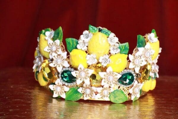 SOLD! 7790 Baroque Sicilian Lemon Fruit Flower Blossom Hand Painted Crown Headband - Image 2
