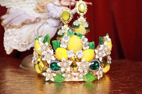 SOLD! 7790 Baroque Sicilian Lemon Fruit Flower Blossom Hand Painted Crown Headband