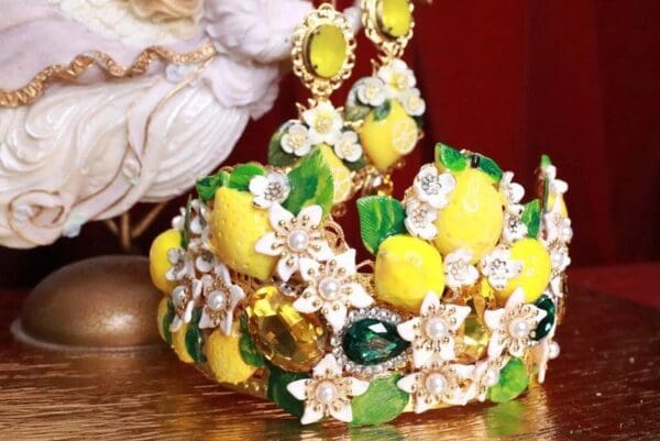SOLD! 7790 Baroque Sicilian Lemon Fruit Flower Blossom Hand Painted Crown Headband - Image 3