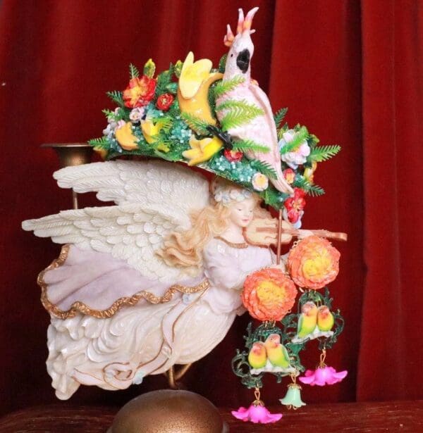 SOLD! 7793 Art Nouveau Love Birds Parrots Bright Cage Unusual Earrings - Image 2
