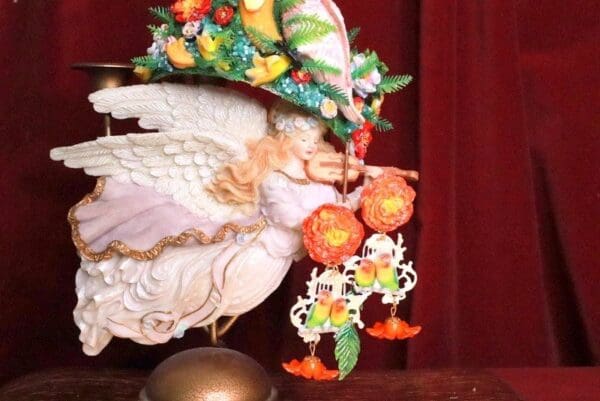 SOLD! 7794 Art Nouveau Love Birds Parrots Bright White Cage Unusual Earrings - Image 2