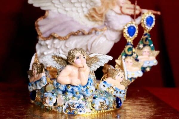 SOLD! 7798 Baroque Hand Painted Raphael Cherub Clouds Stunning Crown