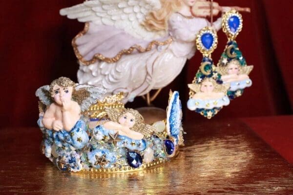 SOLD! 7798 Baroque Hand Painted Raphael Cherub Clouds Stunning Crown - Image 2