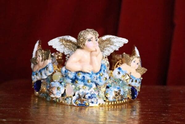 SOLD! 7798 Baroque Hand Painted Raphael Cherub Clouds Stunning Crown - Image 4