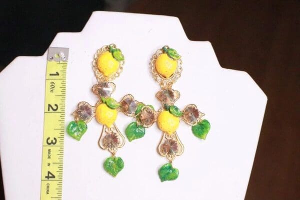 SOLD! 7799 Baroque Rhinestones Lemon Fruit Cross Earrings - Image 6