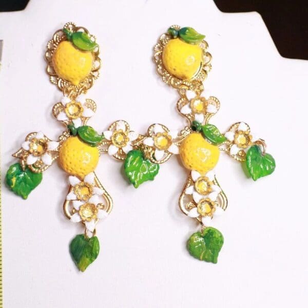 SOLD! 7800 Baroque Lemon Fruit Flower Cross Earrings - Image 2