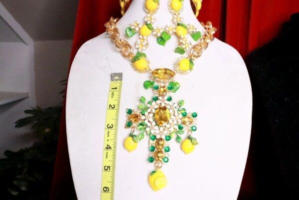 SOLD! 7801 Baroque Lemon Fruit Rhinestone Massive Cross Necklace - Image 7