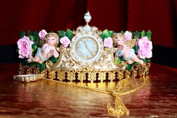 SOLD! 7802 Baroque Vintage Clock Cherubs ANgels Embellished Waist Gold Belt Size S, L, M - Image 4