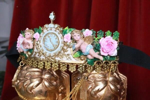 SOLD! 7802 Baroque Vintage Clock Cherubs ANgels Embellished Waist Gold Belt Size S, L, M - Image 5