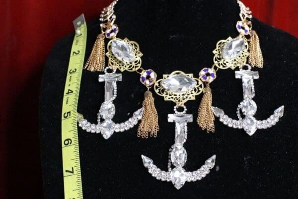 SOLD! 7803 Set Of Nautical Massive Rhinestone Anchors Necklace+ Earrings - Image 8