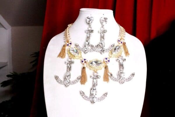 SOLD! 7803 Set Of Nautical Massive Rhinestone Anchors Necklace+ Earrings - Image 9