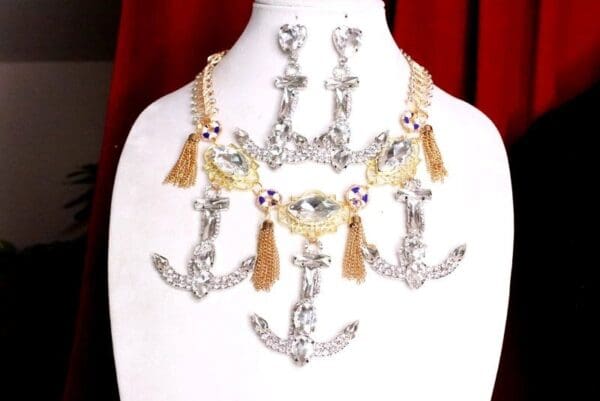 SOLD! 7803 Set Of Nautical Massive Rhinestone Anchors Necklace+ Earrings - Image 5
