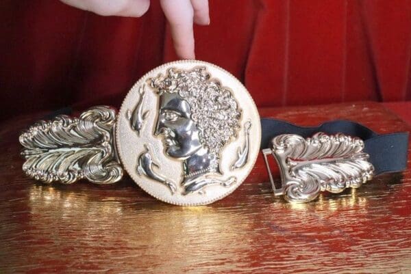 SOLD! 7808 Baroque Large Roman Head Embellished Waist Gold Belt Size S, L, M - Image 8