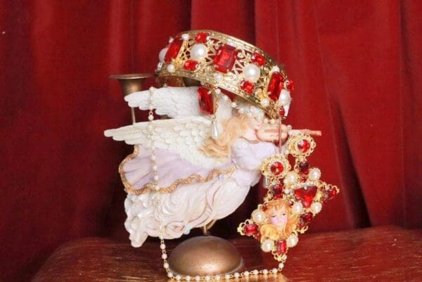 SOLD! 7815 Baroque Alta Moda Pearl Red Rhinestone Stunning Crown Headband - Image 9