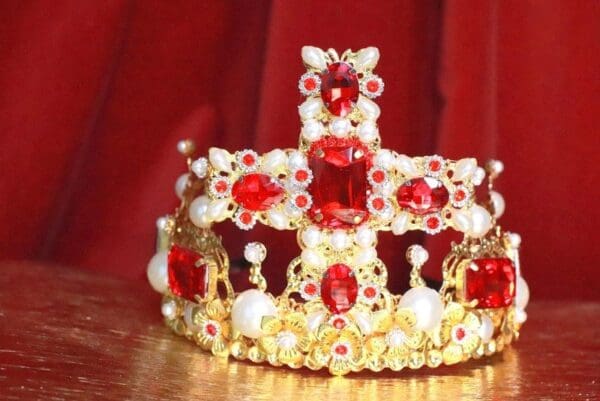 SOLD! 7816 Baroque Alta Moda Pearl Red Rhinestone Cross Stunning Crown Headband - Image 8