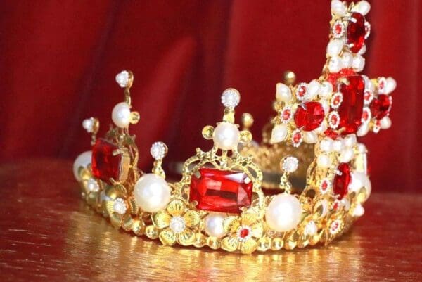 SOLD! 7816 Baroque Alta Moda Pearl Red Rhinestone Cross Stunning Crown Headband - Image 9