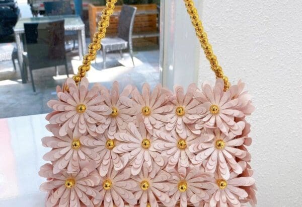 SOLD! 7818 Designer Inspired Fluffy Flowers Pale Pink Mini Purse