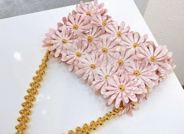 SOLD! 7818 Designer Inspired Fluffy Flowers Pale Pink Mini Purse - Image 2