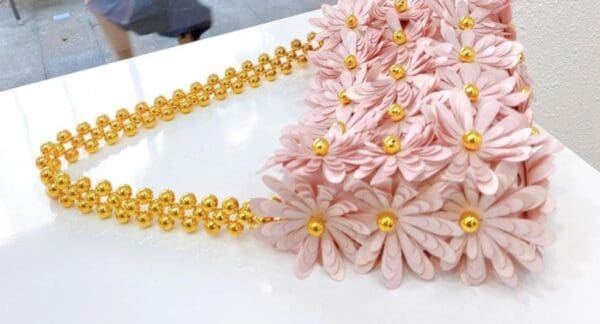SOLD! 7818 Designer Inspired Fluffy Flowers Pale Pink Mini Purse - Image 4