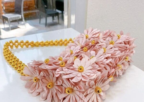 SOLD! 7818 Designer Inspired Fluffy Flowers Pale Pink Mini Purse - Image 3