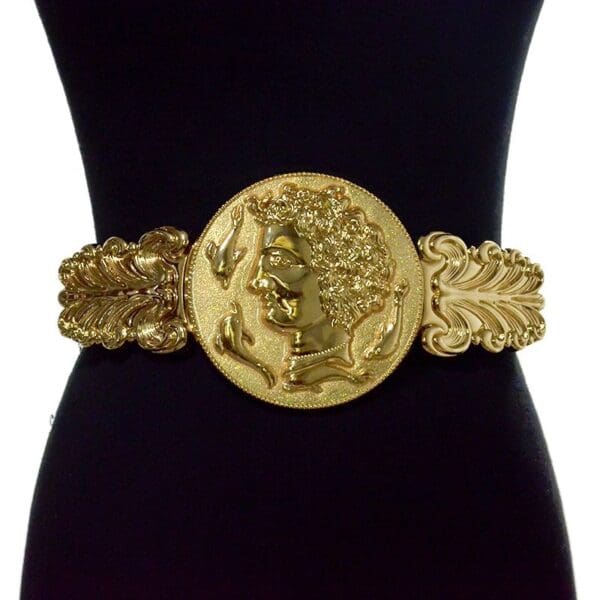 SOLD! 7808 Baroque Large Roman Head Embellished Waist Gold Belt Size S, L, M