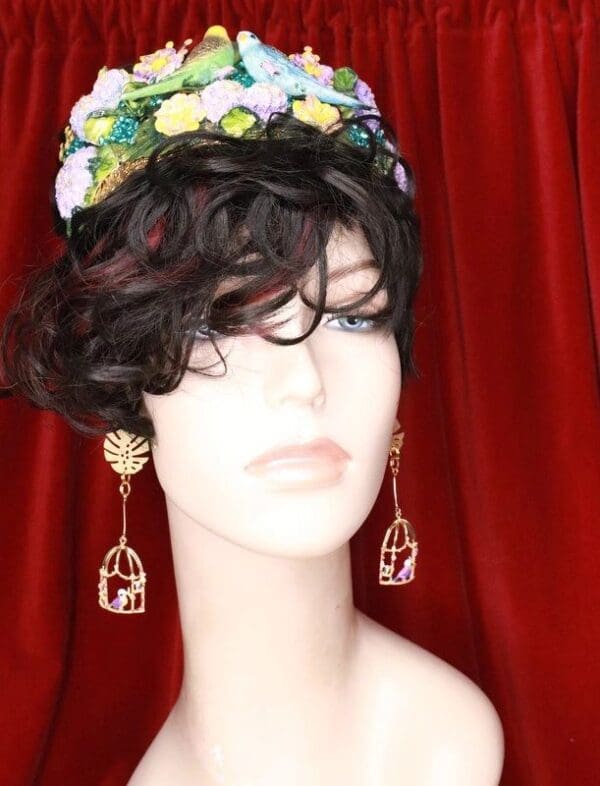 SOLD! 7819 Baroque Gold Tone Parrot Cage Dangle Earrings - Image 3
