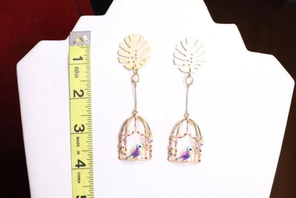SOLD! 7819 Baroque Gold Tone Parrot Cage Dangle Earrings - Image 6