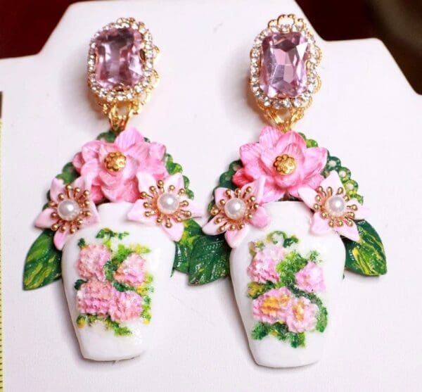 SOLD! 7841 Baroque Vase Flowers Studs Earrings